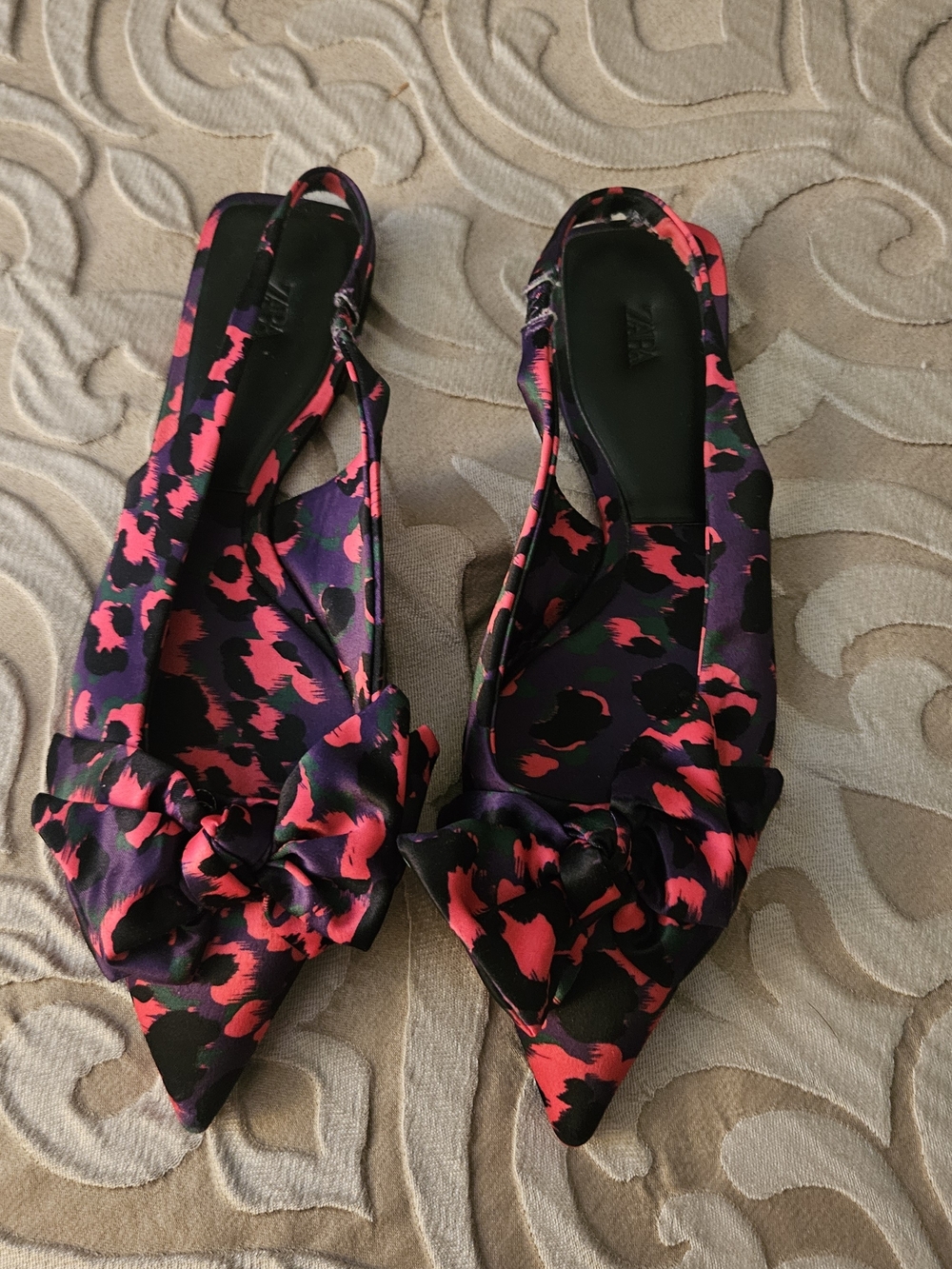 Zara Black-Pink Purple Print Pointed Slingback Flats